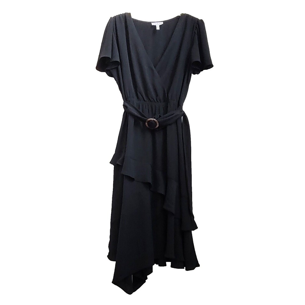 Sofia Jeans by Sofia Vergara Black Tiered Faux Wrap Dress